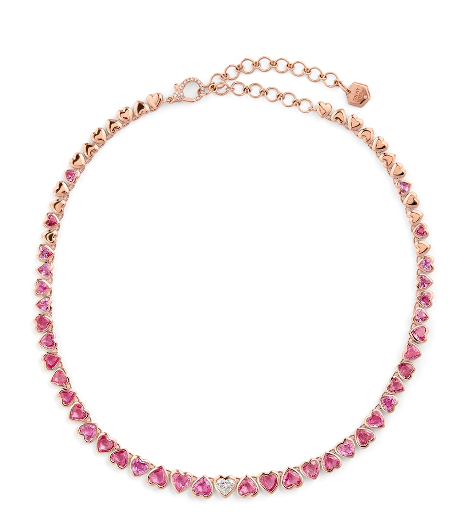 SHAY rose gold heart tennis necklace pink sapphires diamond (British brand)