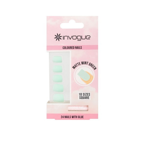 Invogue Matte Pastel Mint Green Square Nails (24 Pieces) GOODS Superdrug   