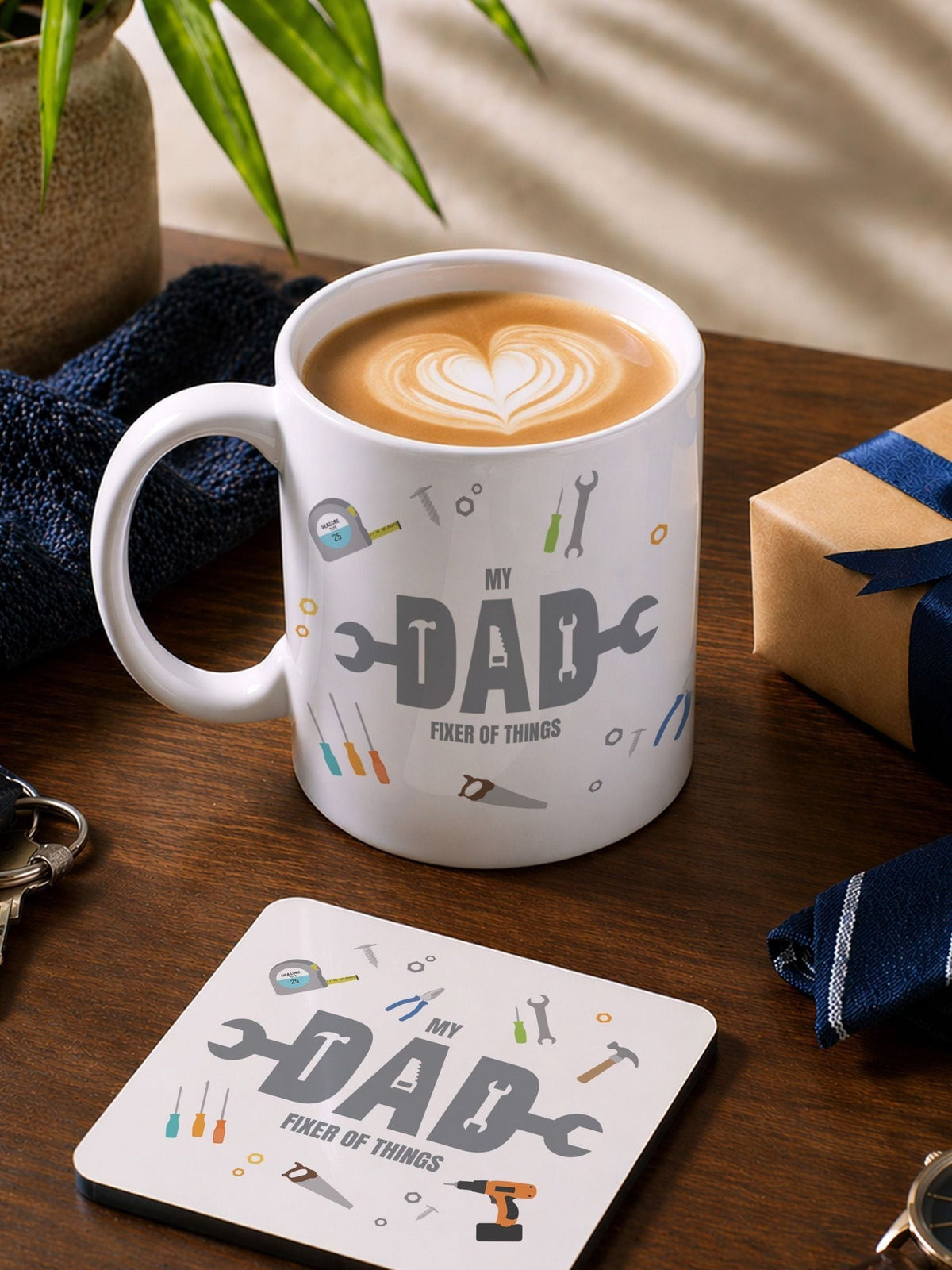 Loveabode personalised Father's Day mug and coaster set 11oz, UK version
