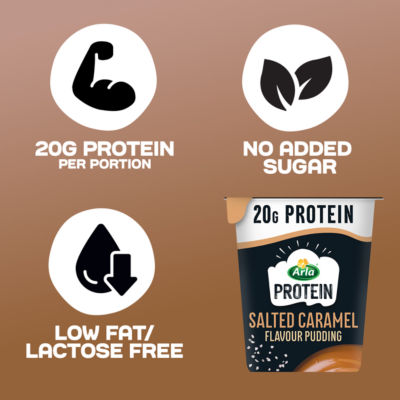 Arla Protein Pudding Salted Caramel Flavour 200g, imported from the UK