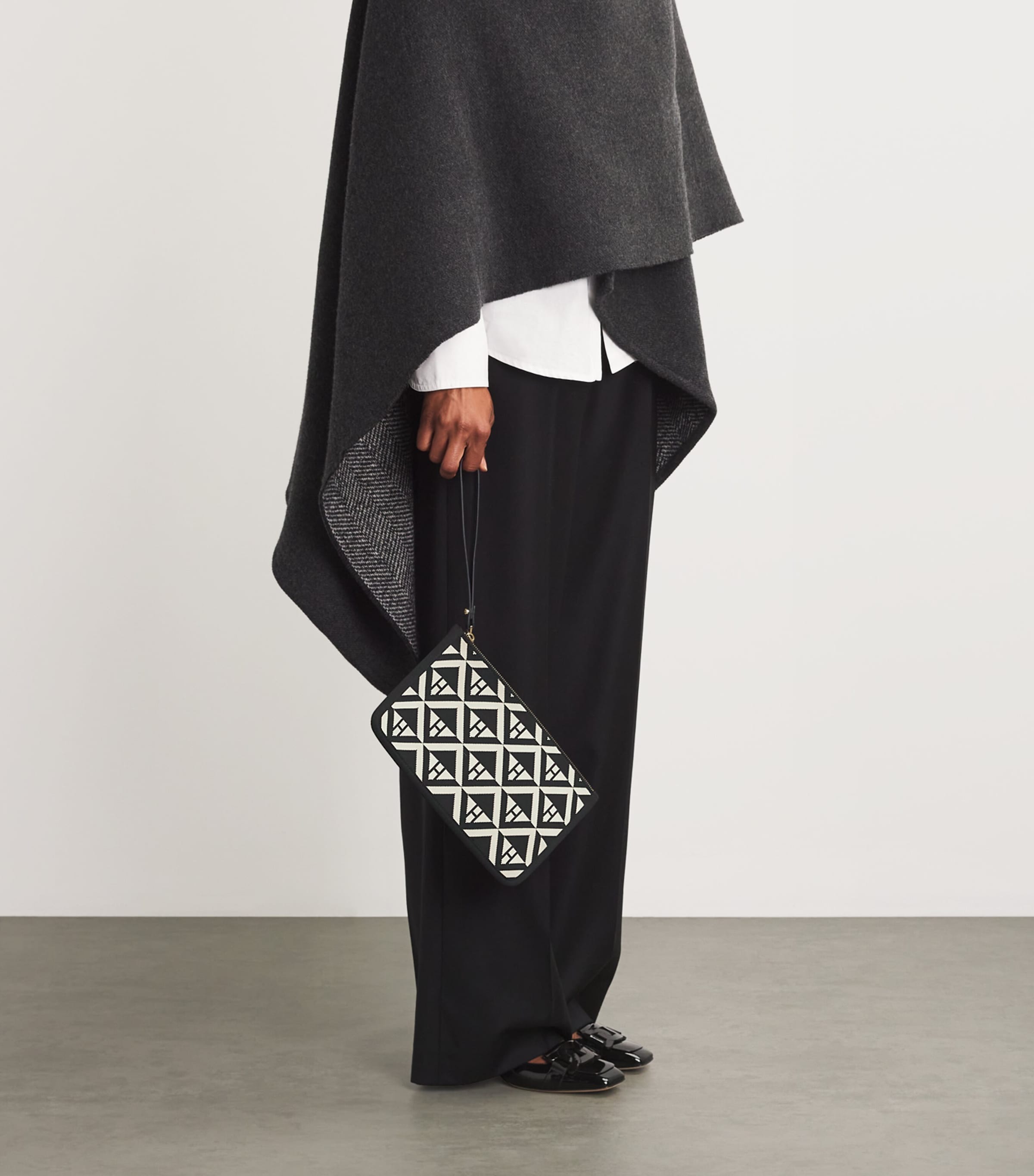 Harrods Geometric Pouch monochrome jacquard wristlet, UK version