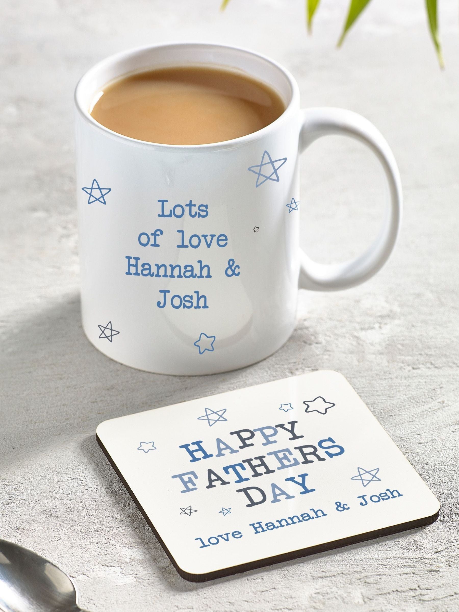 Loveabode personalised Father's Day mug and coaster set, UK version