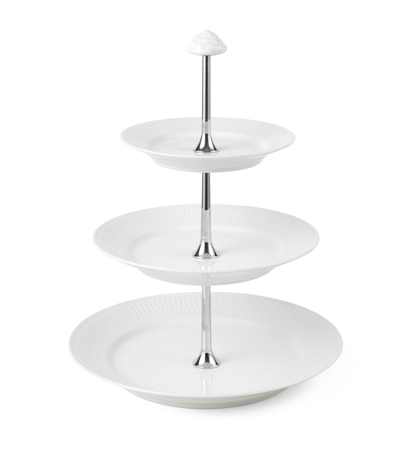 Royal Copenhagen porcelain white fluted 3-layer étagère 35cm, imported from the UK