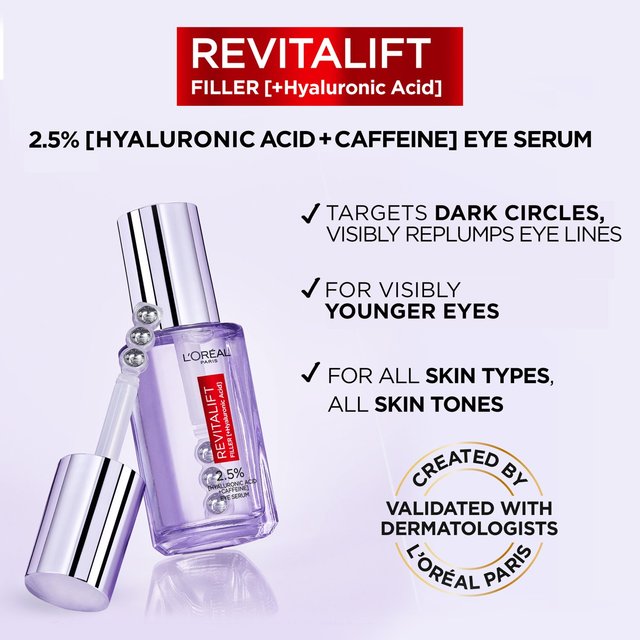 L'Oreal Paris 2.5% Hyaluronic Acid Eye Serum Replumps And De-Puffs Eye   20ml GOODS M&S   