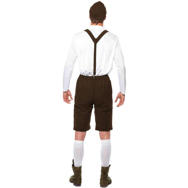 Smiffys Bavarian man costume brown with lederhosen and hat, UK version