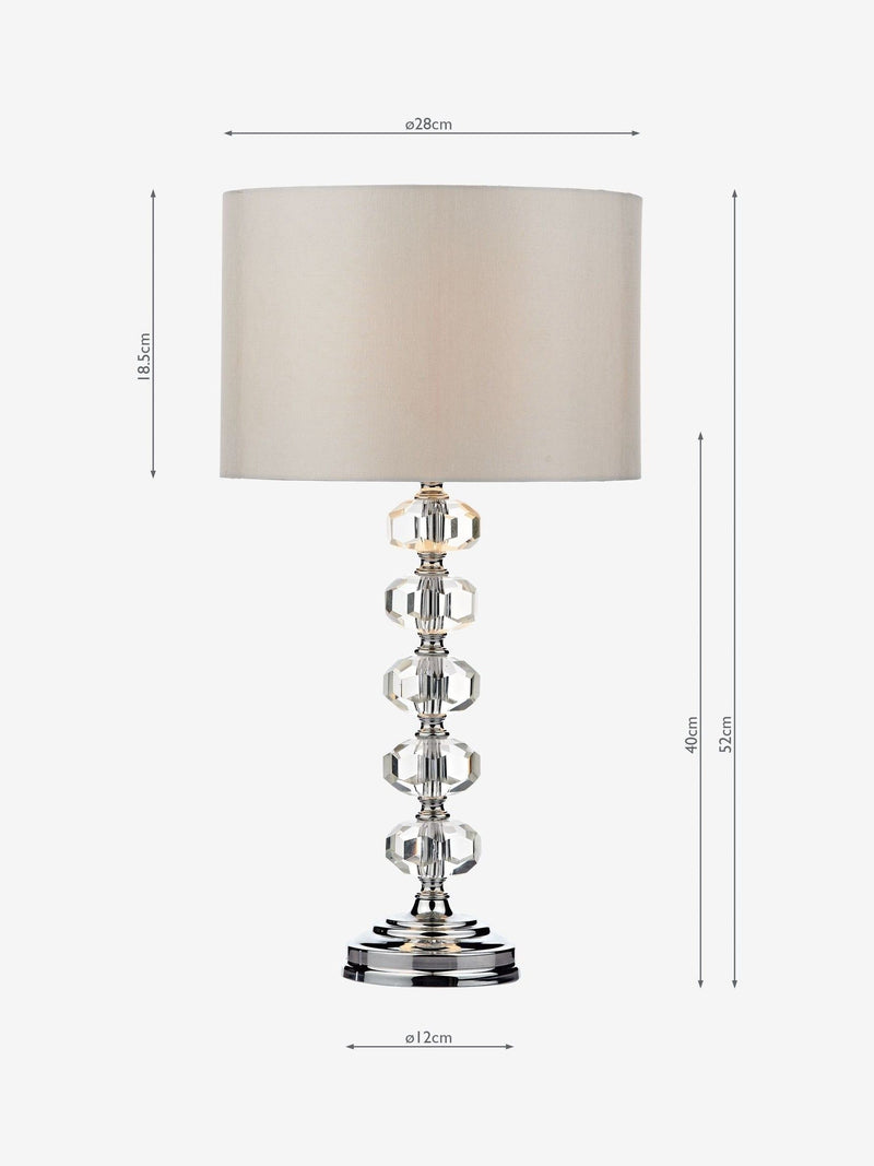 Dar Lighting Silver Oleana table lamp with crystal beads and ivory shade (British brand)