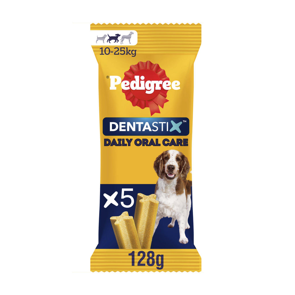 Pedigree Dentastix Daily Adult Medium Dog Treats Dental Sticks x5 128g