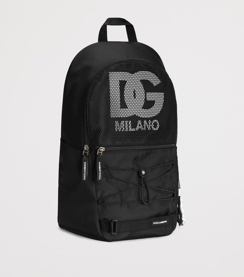 Dolce&Gabbana Kids mesh logo backpack in blue and black, UK version