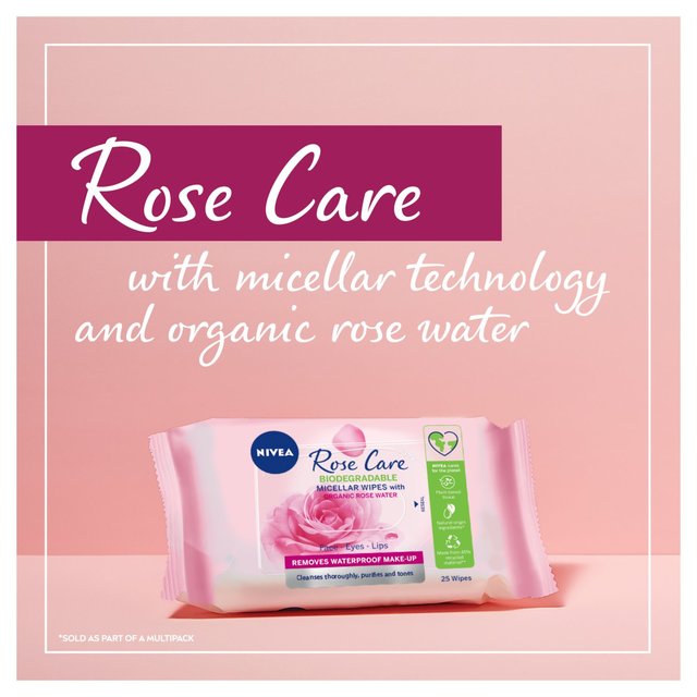 NIVEA Rose Care Biodegradable Micellar Face Wipes with Organic Rose Water   2 x 25 per pack GOODS M&S   