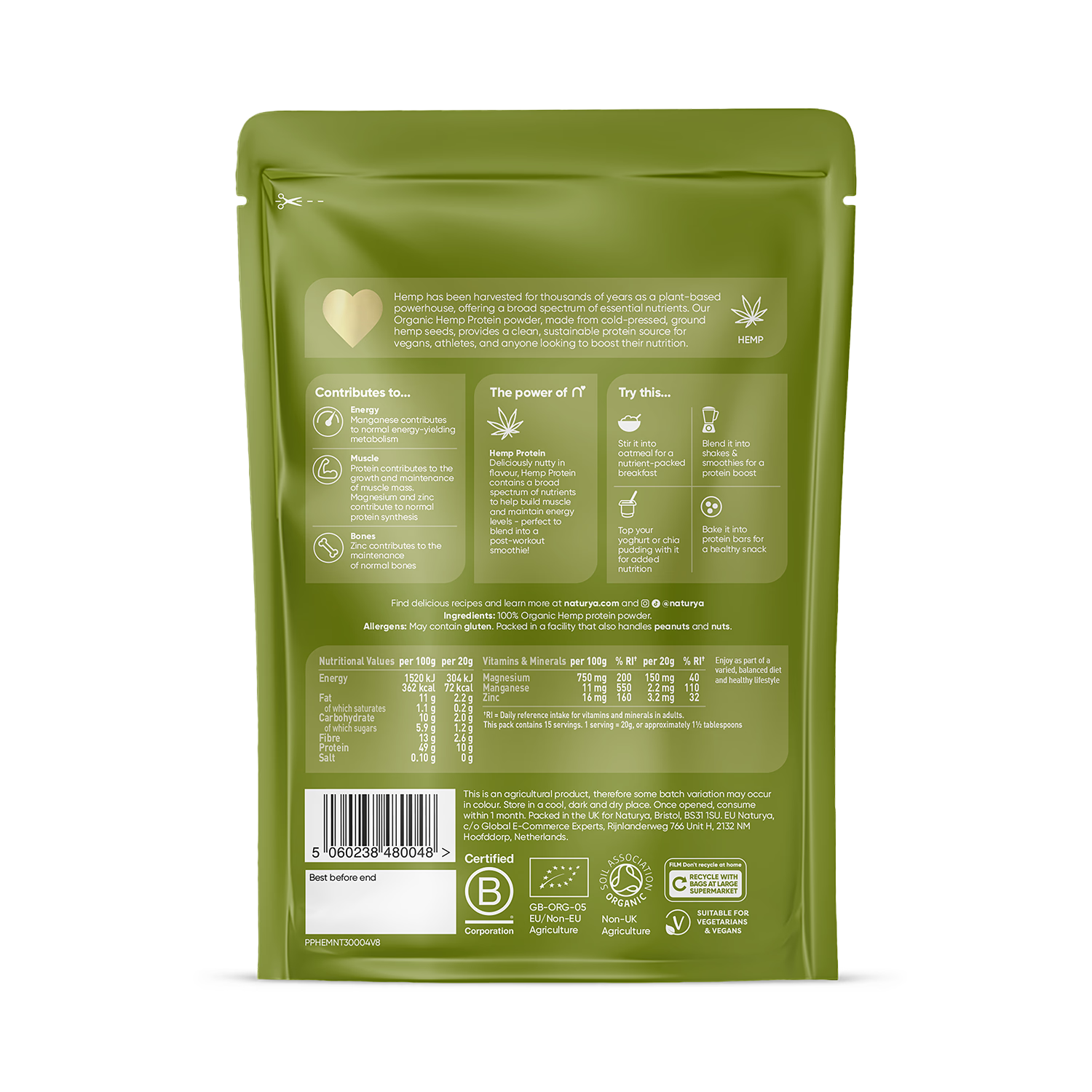 Naturya organic hemp protein powder 300g - British product