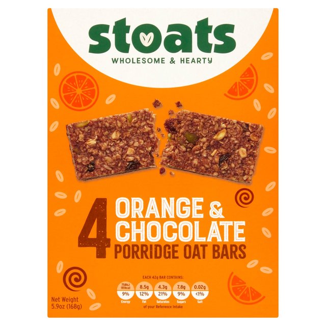 Stoats Orange & Chocolate Porridge Oat Bars   4 x 42g