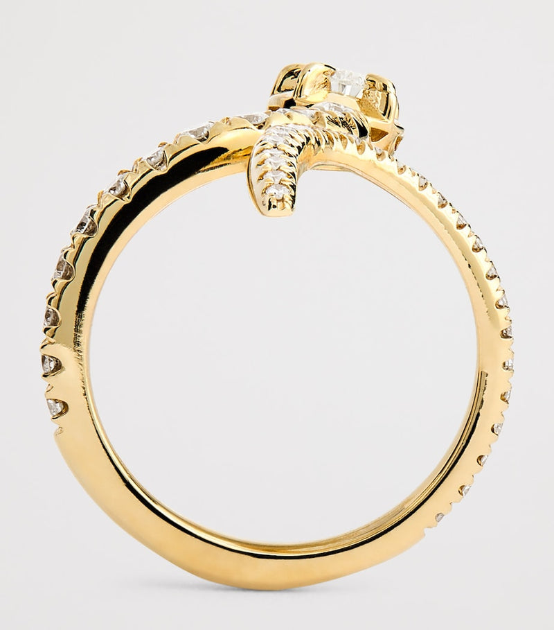 Jacquie Aiche Sophia Snake ring in yellow gold and diamonds, UK version