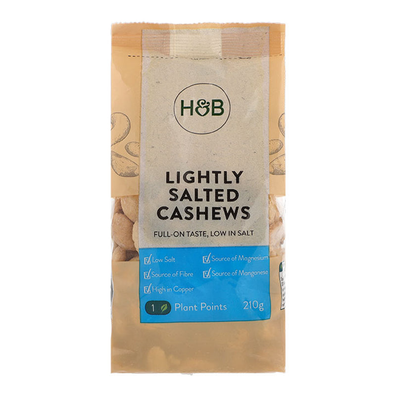 Holland & Barrett lightly salted cashews 210g, imported from the UK