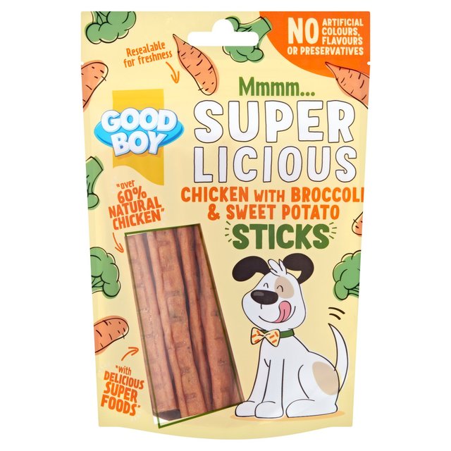 Good Boy Superlicious Chicken Broccoli & Sweet Potato Stick Dog Treats   100g