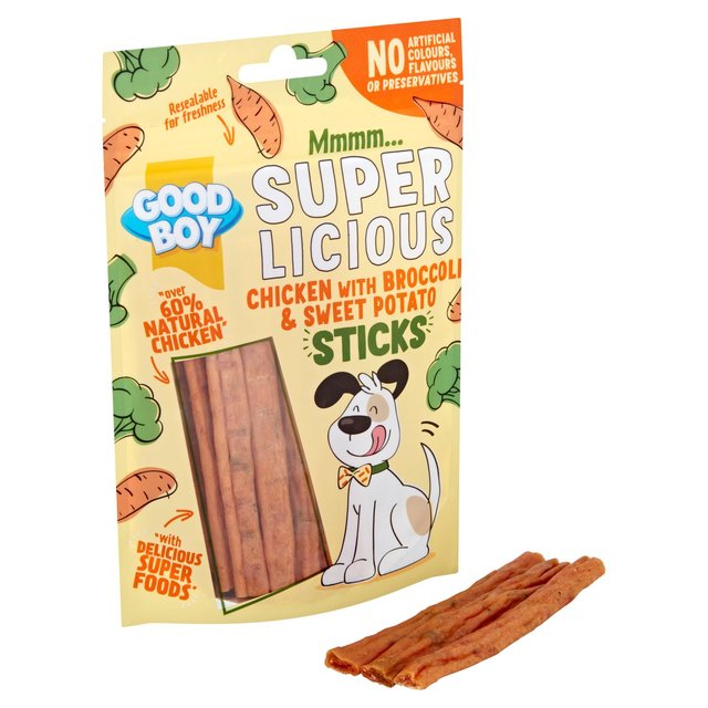 Good Boy Superlicious Chicken Broccoli & Sweet Potato Stick Dog Treats   100g