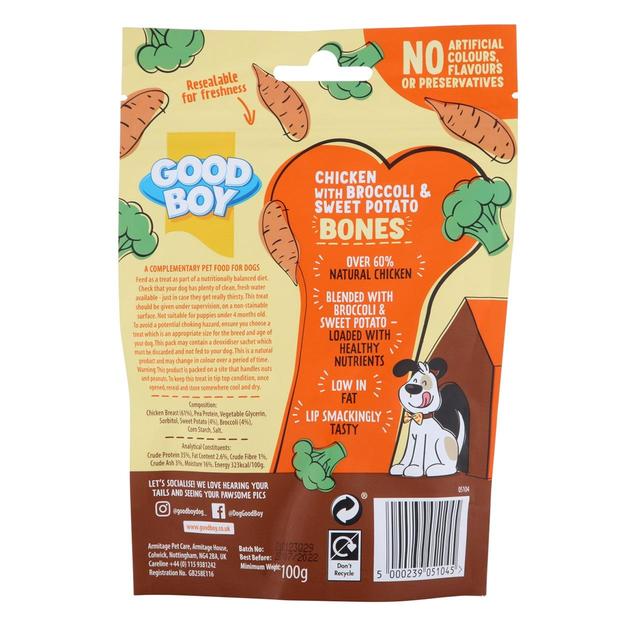 Good Boy Superlicious Chicken Broccoli & Sweet Potato Bone Dog Treats   100g