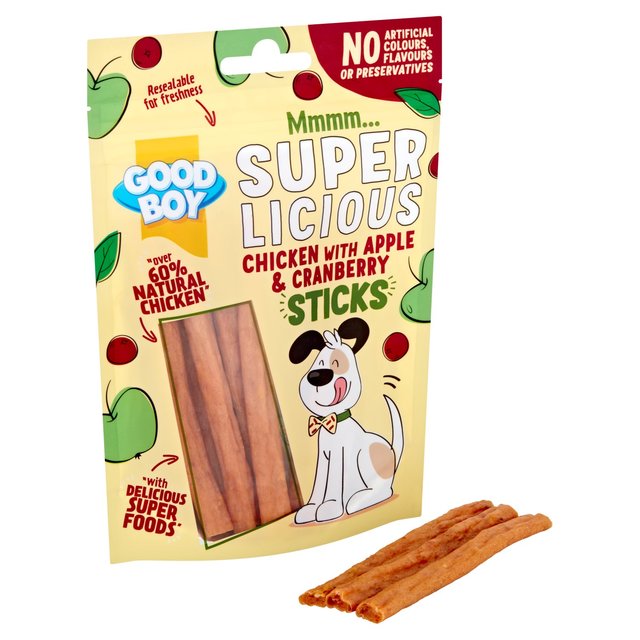 Good Boy Superlicious Chicken Apple & Cranberry Stick Dog Treats   100g GOODS M&S   