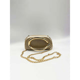 SVNX oval satin clutch bag in muted gold (British brand)