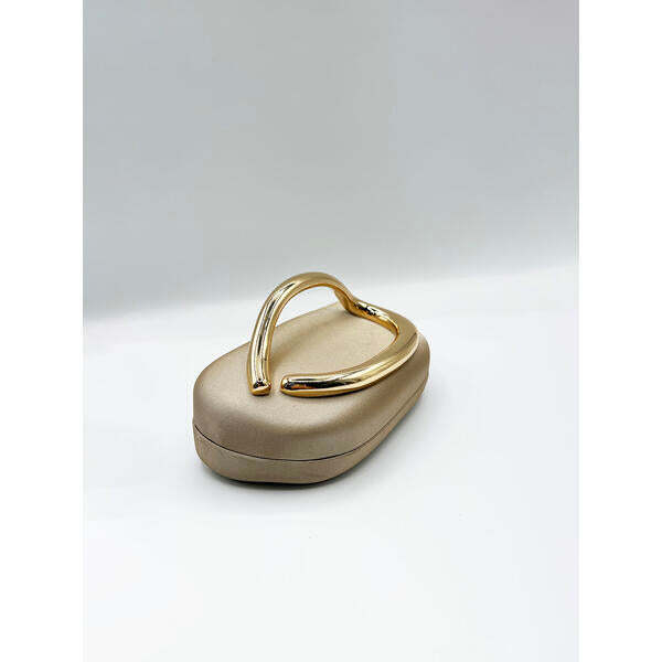 SVNX oval satin clutch bag in muted gold (British brand)