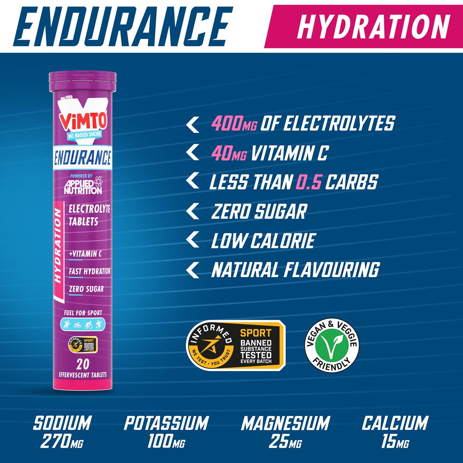 Applied Nutrition electrolyte hydration tablets Vimto 20 count - British product