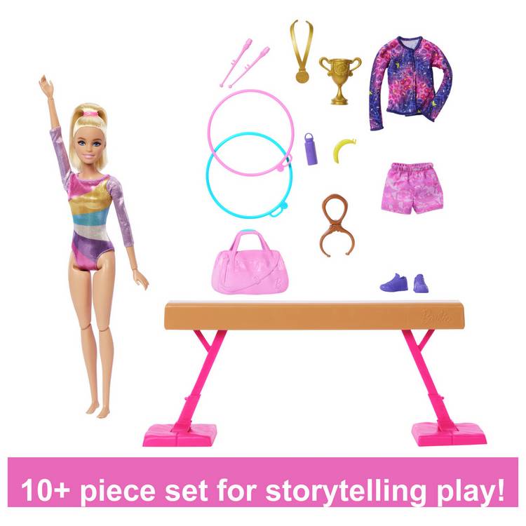Barbie gymnastics playset with doll and accessories, UK version