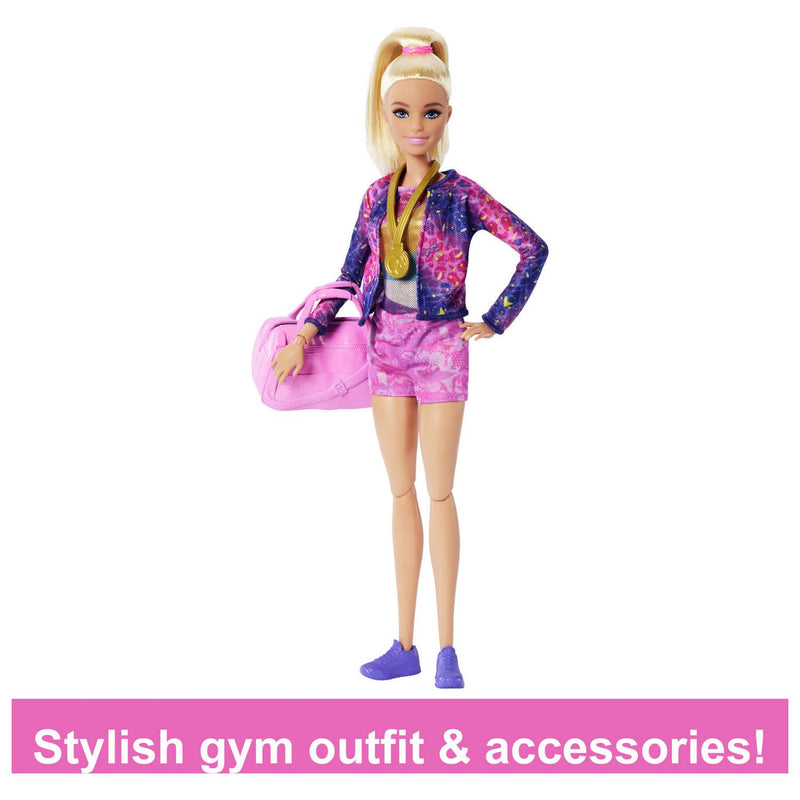 Barbie gymnastics playset with doll and accessories, UK version