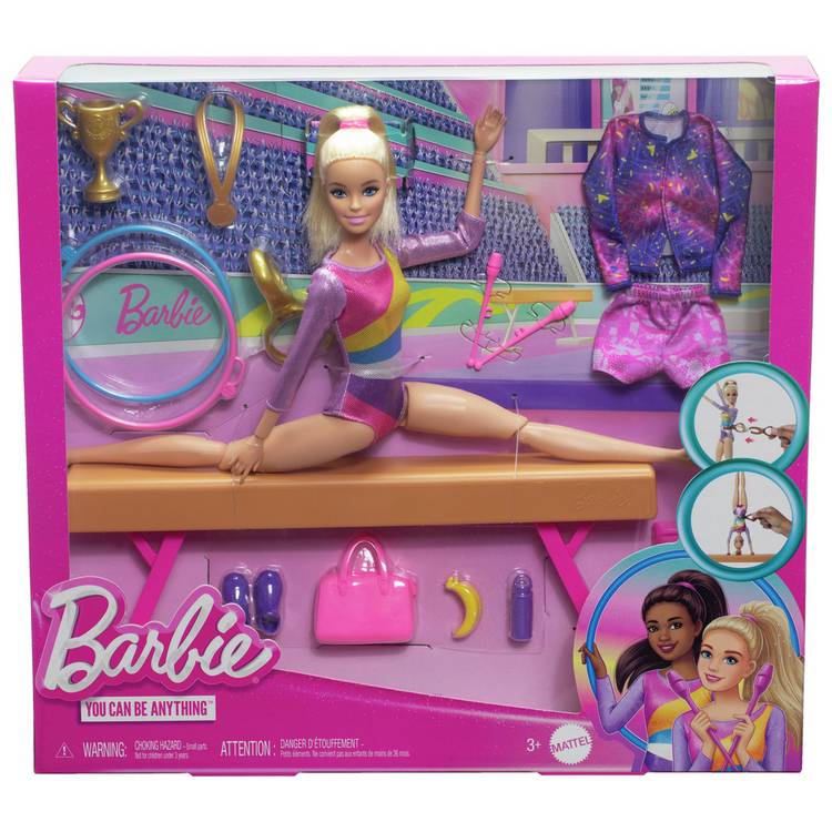 Barbie gymnastics playset with doll and accessories, UK version