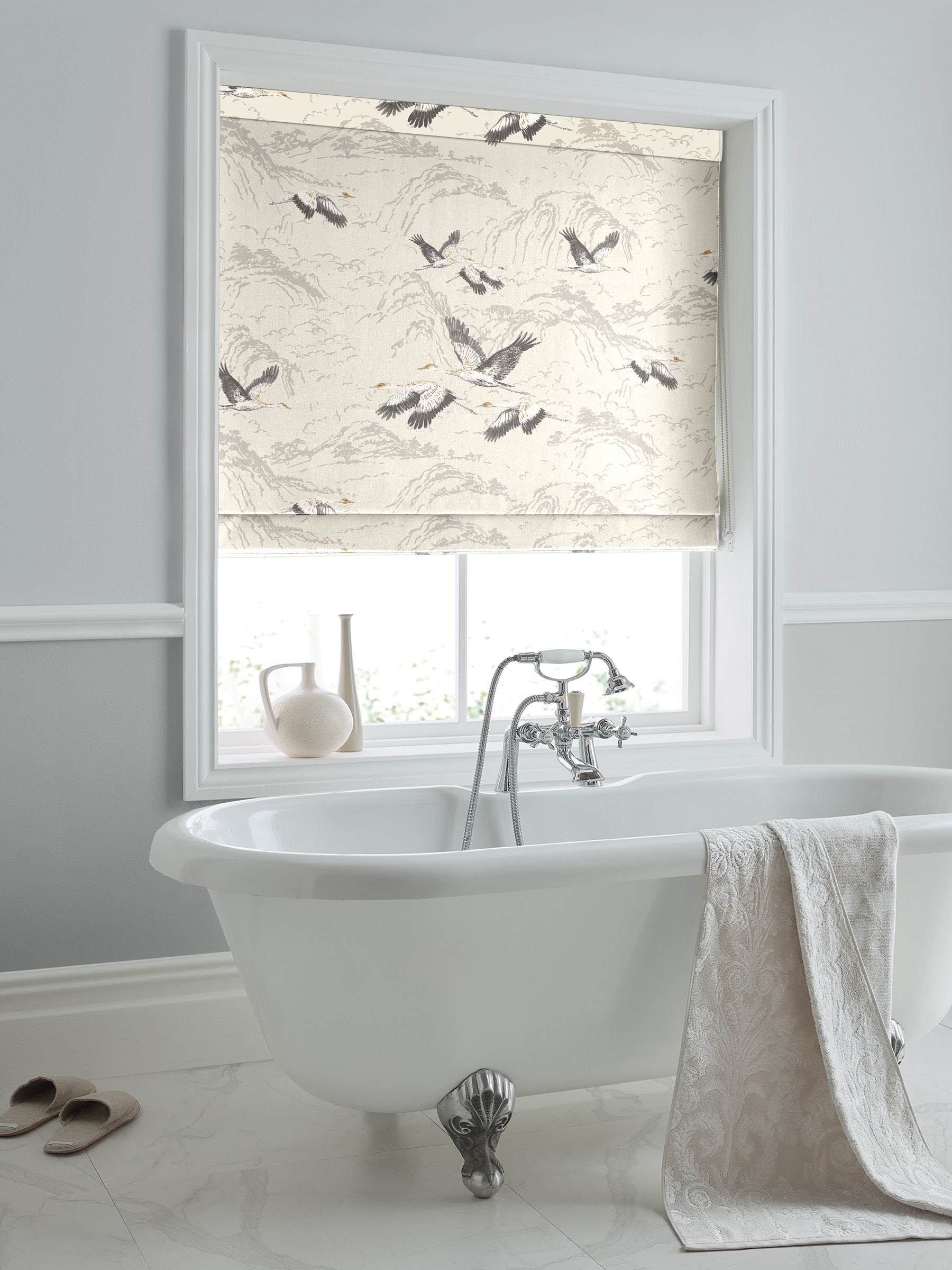 Laura Ashley Silver Animalia Roman blind, imported from the UK
