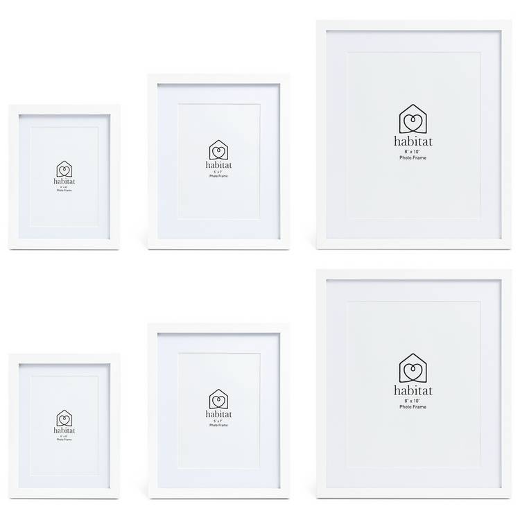 Habitat white wooden picture frames 6 pack mixed sizes, imported from the UK