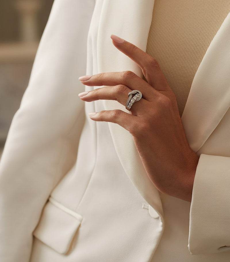 Boodles knot ring 18kt white gold diamonds, imported from the UK