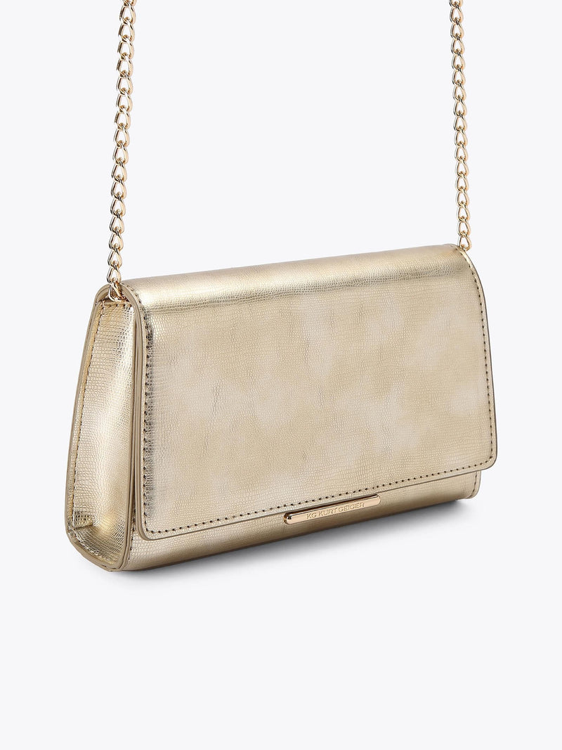 Kurt Geiger gold Salome clutch bag with metallic finish - British product