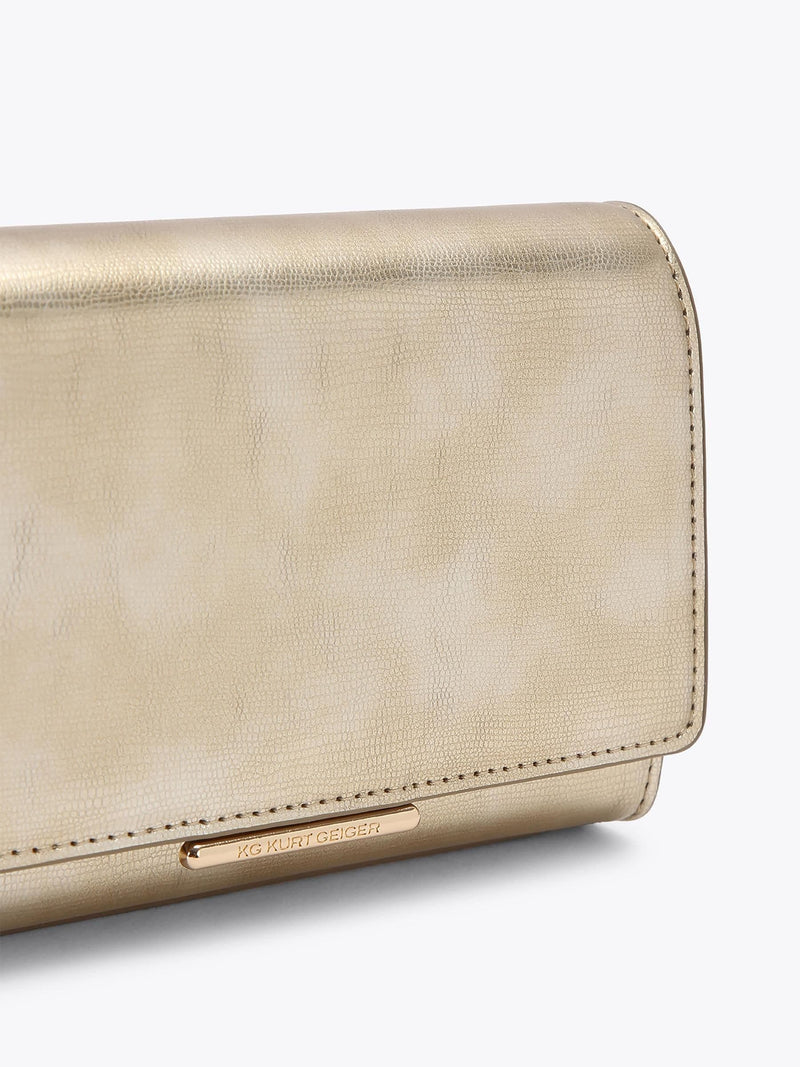 Kurt Geiger gold Salome clutch bag with metallic finish - British product