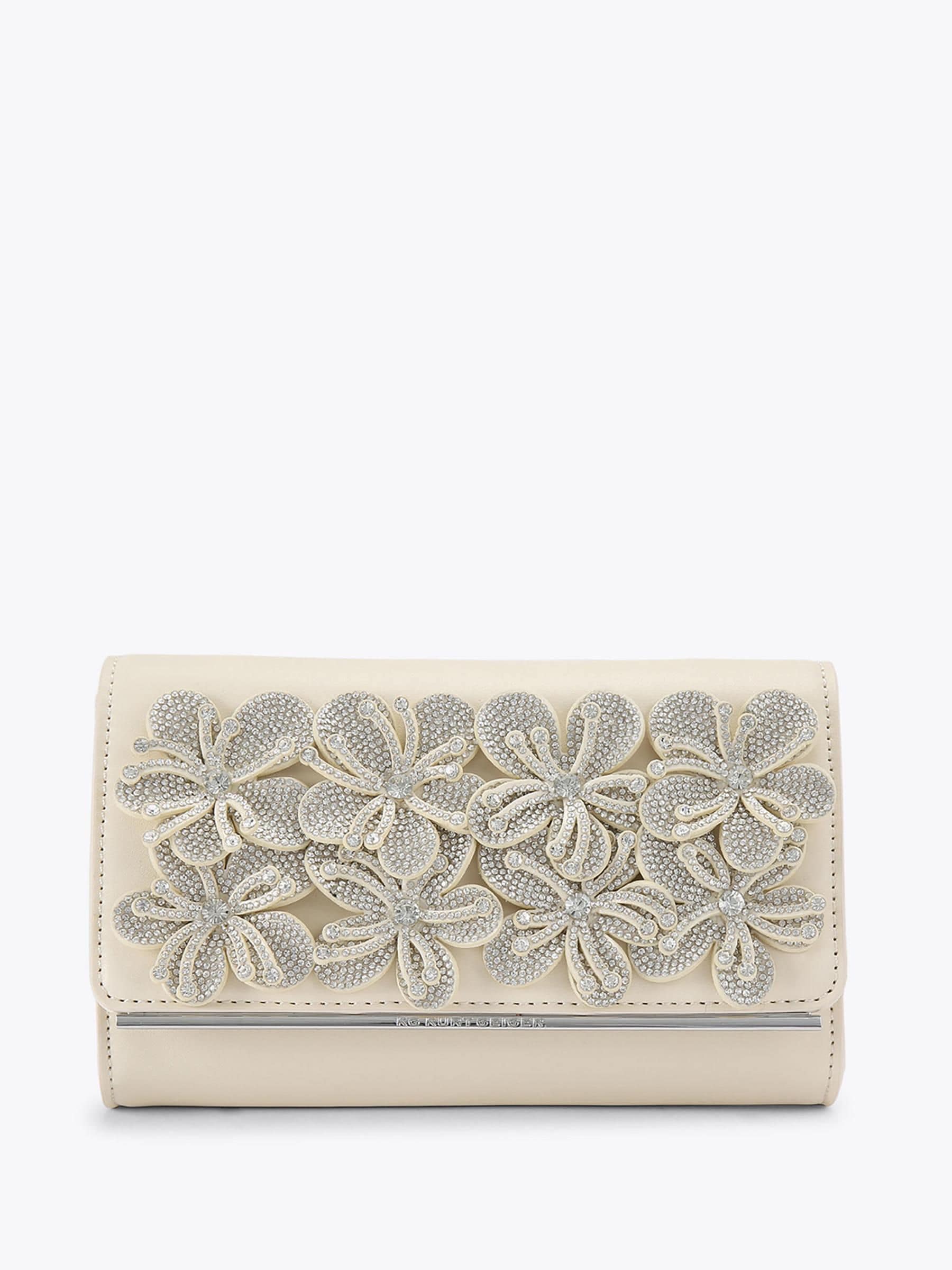 KG Kurt Geiger Silver Saskia clutch bag, imported from the UK