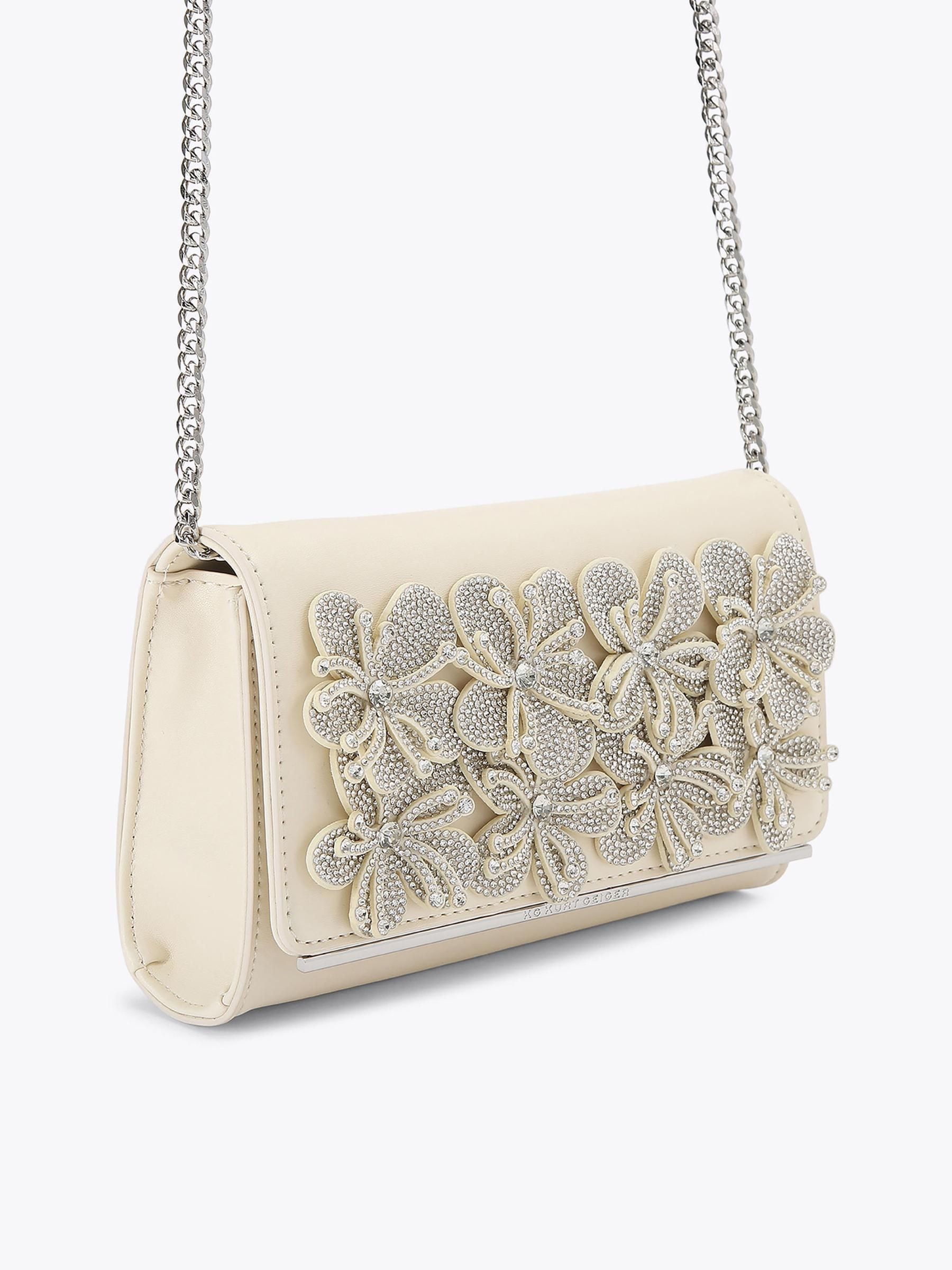 KG Kurt Geiger Silver Saskia clutch bag, imported from the UK