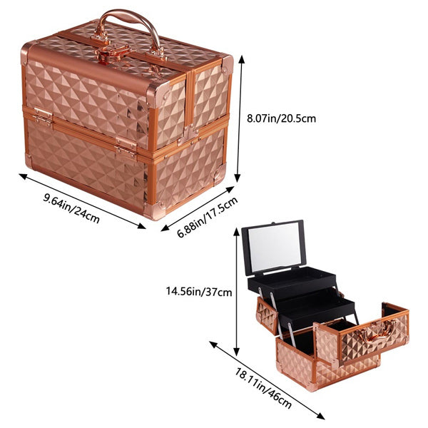 Livingandhome cosmetic box with 2 trays and mirror 24 cm - British product