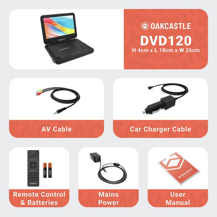 Oakcastle DVD120 portable DVD player 10.5 inch, imported from the UK