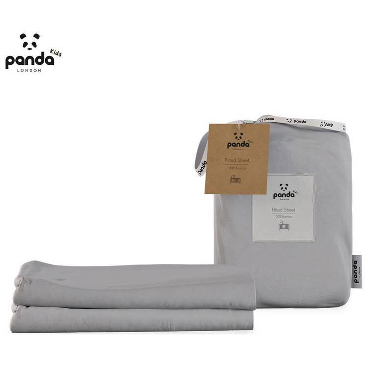 Panda bamboo fitted sheet grey cot - British product