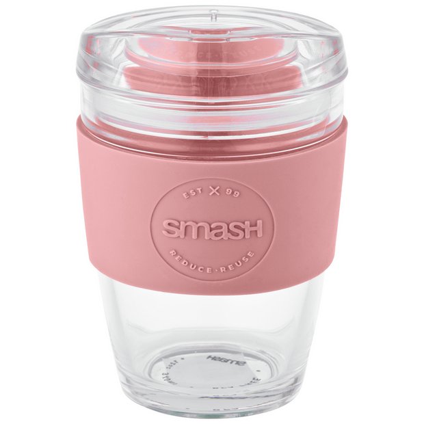 Smash Pink Glass Coffee Cup 340ml (British brand)