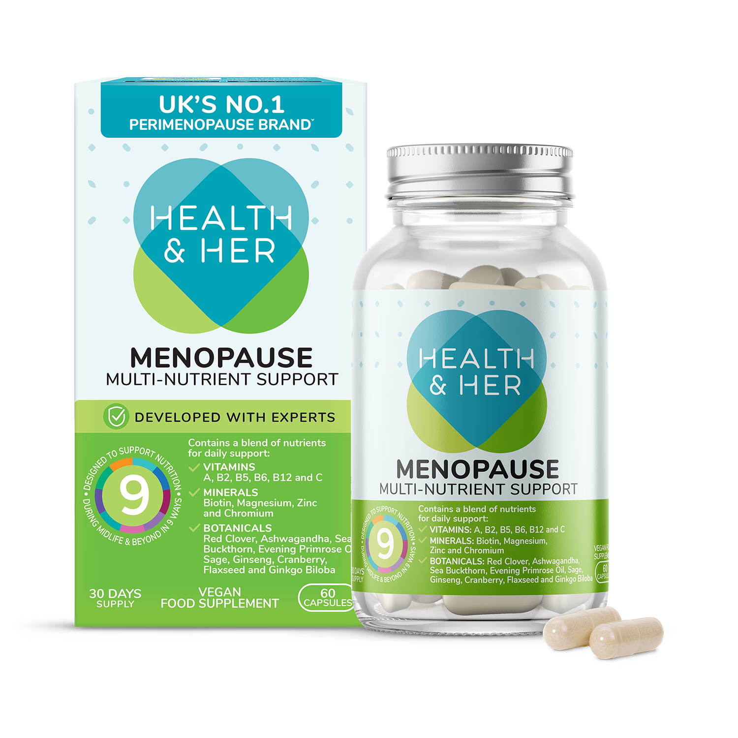 Health & Her Menopause Supplement 60 Capsules, UK version