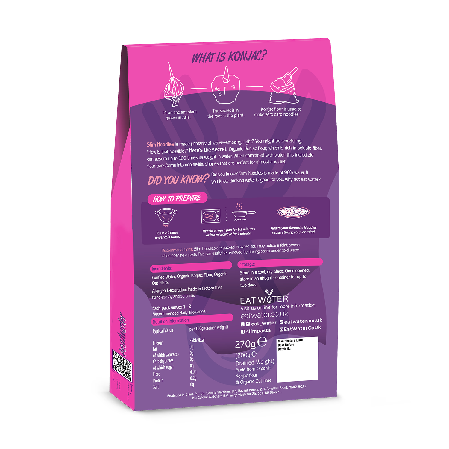Eat Water Organic Slim Noodles Konjac 270g - British product
