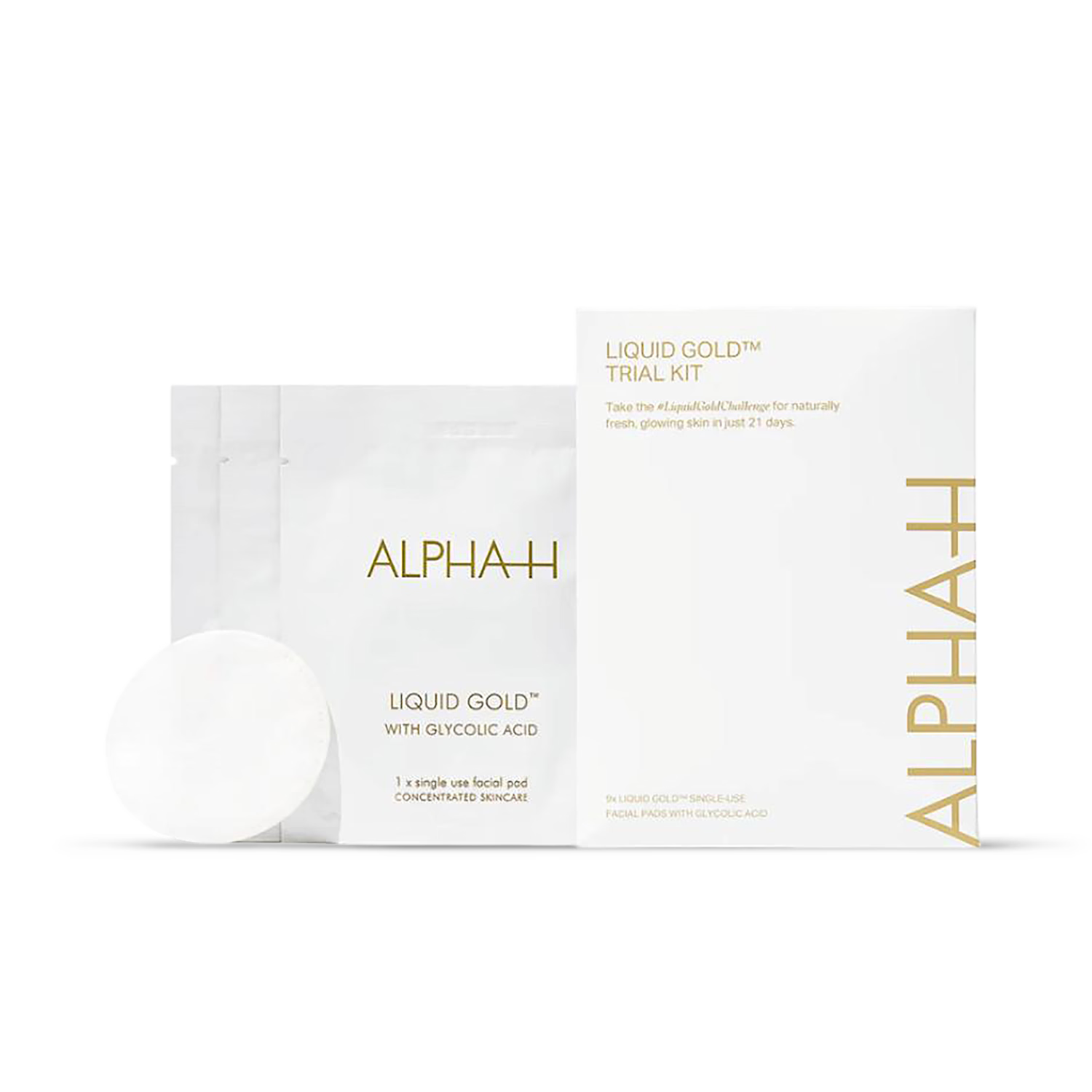 Alpha-H Liquid Gold trial kit with 9 pre-soaked pads, imported from the UK