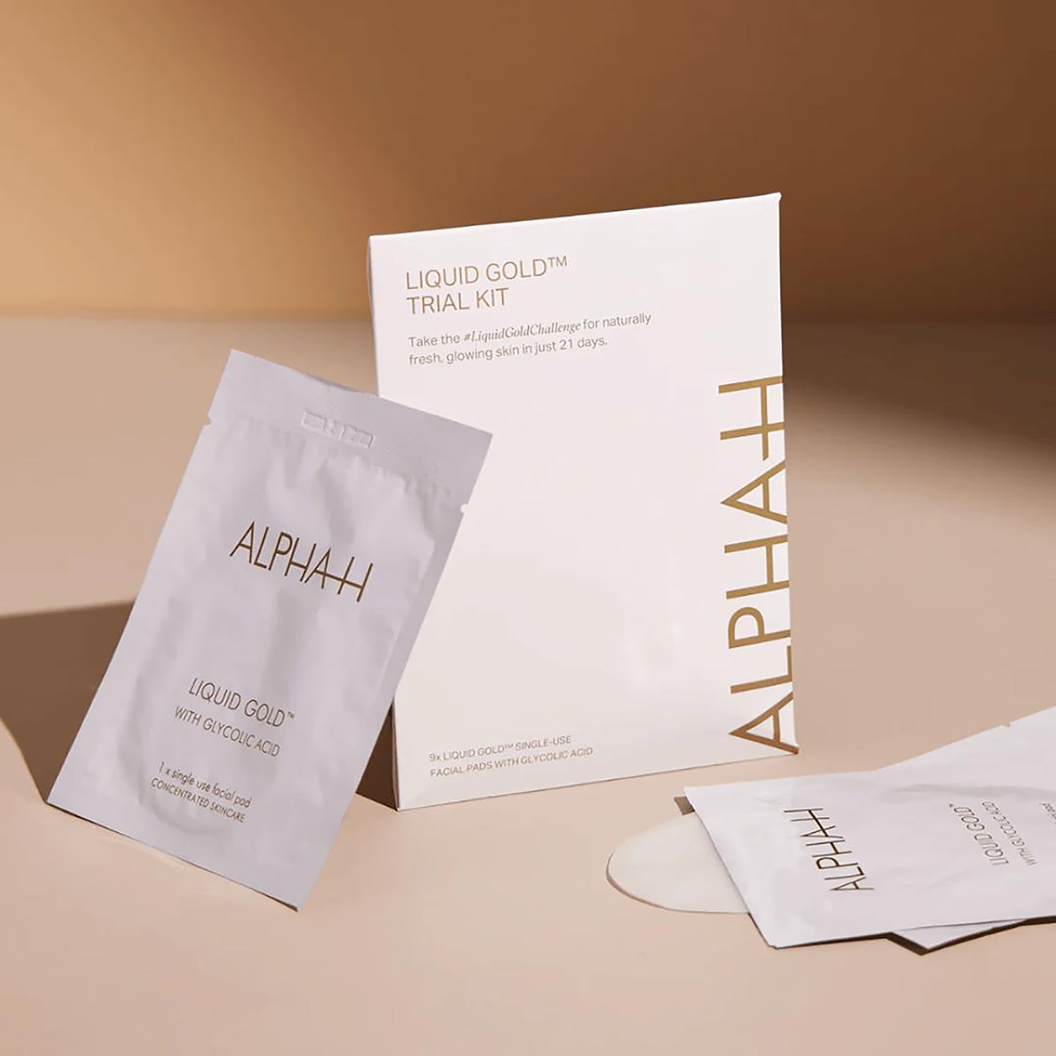 Alpha-H Liquid Gold trial kit with 9 pre-soaked pads, imported from the UK
