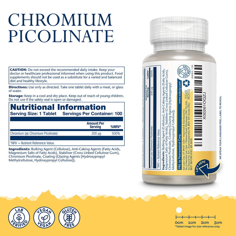 Solaray Chromium Picolinate 200mcg 100 capsules (British brand)