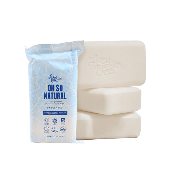 Lucy Bee organic fragrance-free soap bars, UK version