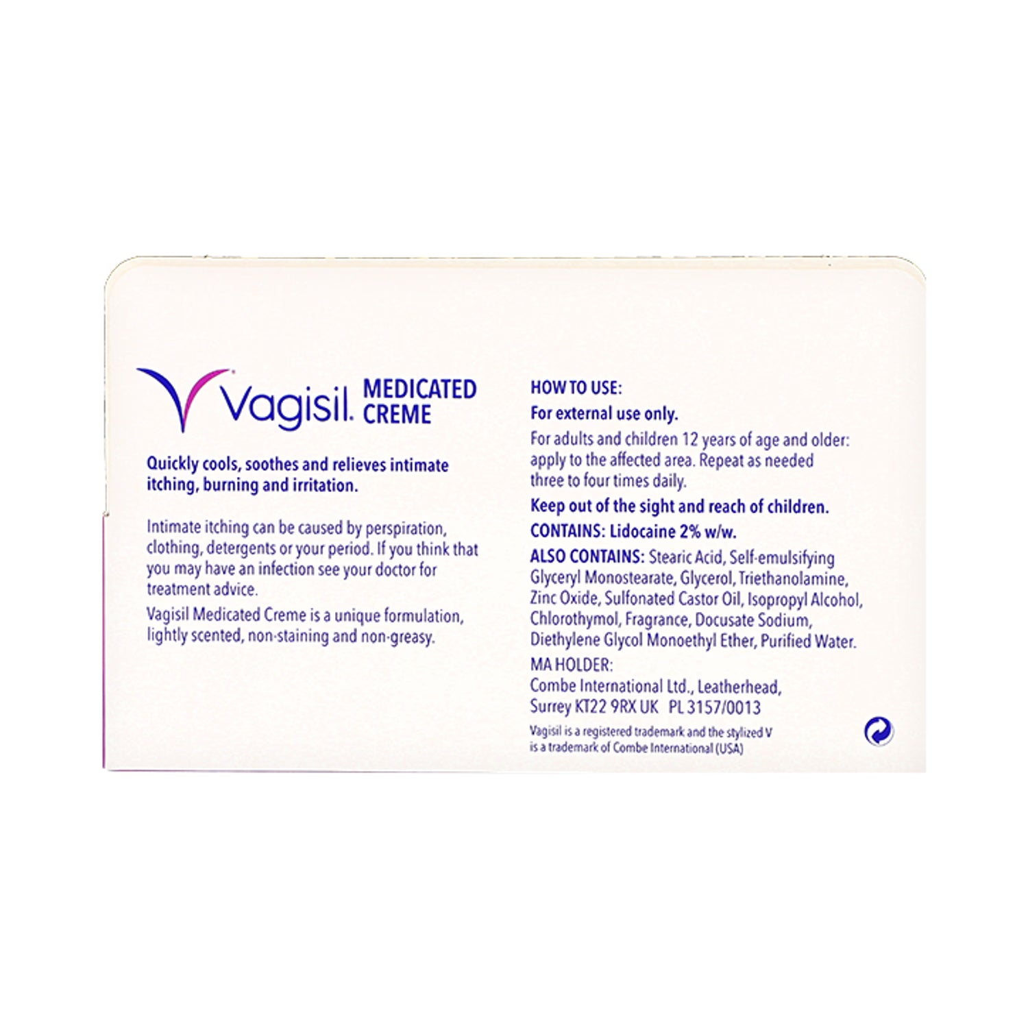 Vagisil medicated creme 30g, UK version