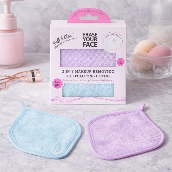 Erase Your Face makeup remover cloths 2 pack, imported from the UK