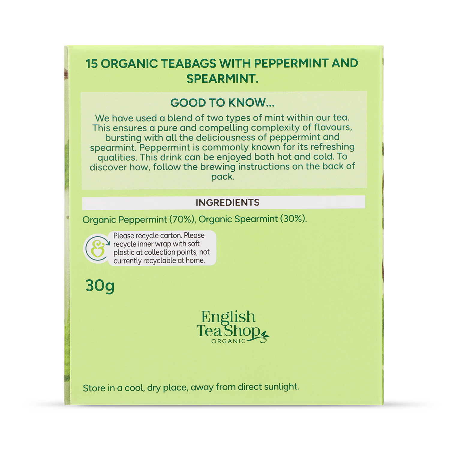 Holland & Barrett peppermint tea 15 bags, UK version