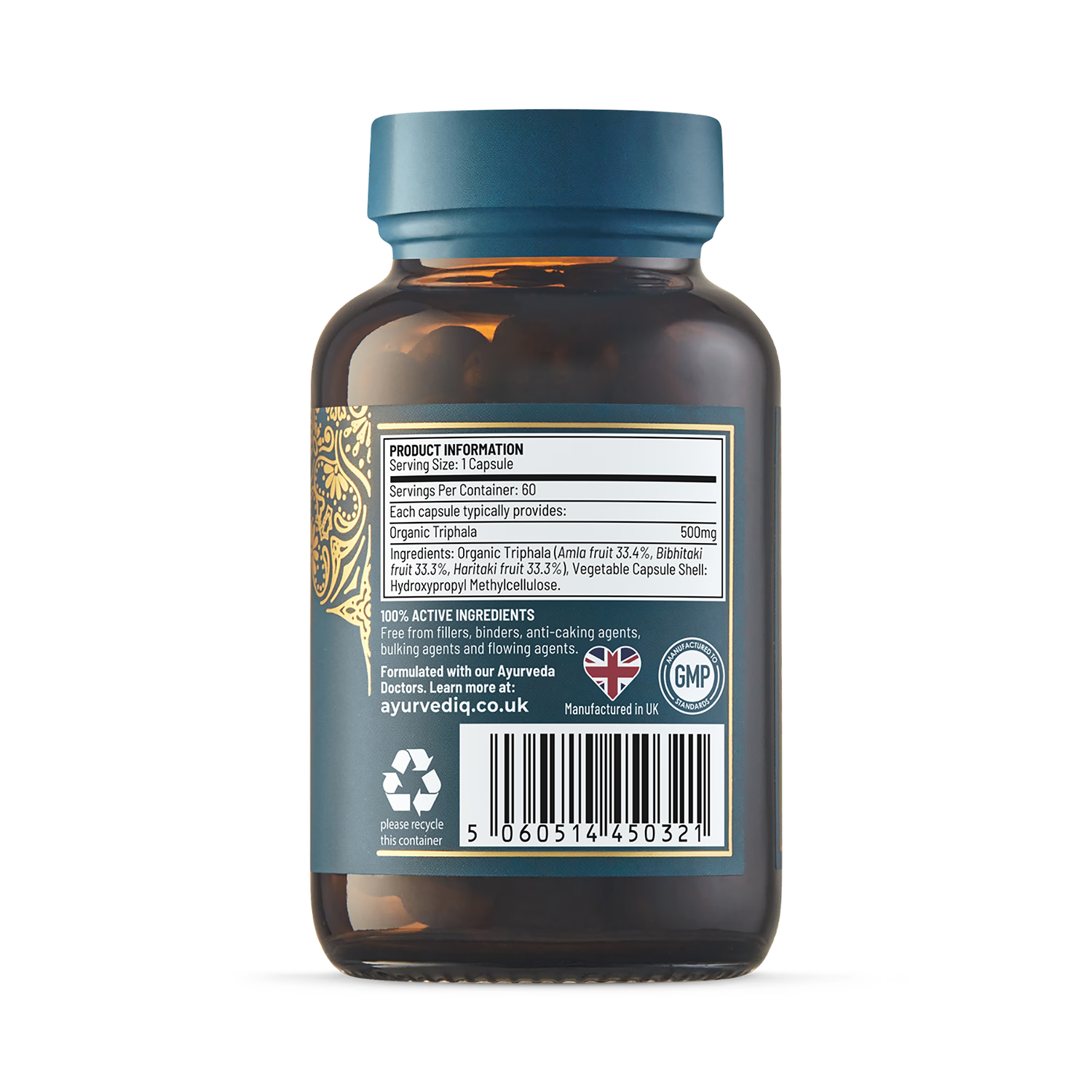 Ayurvediq Organic Triphala capsules 60 count, UK version