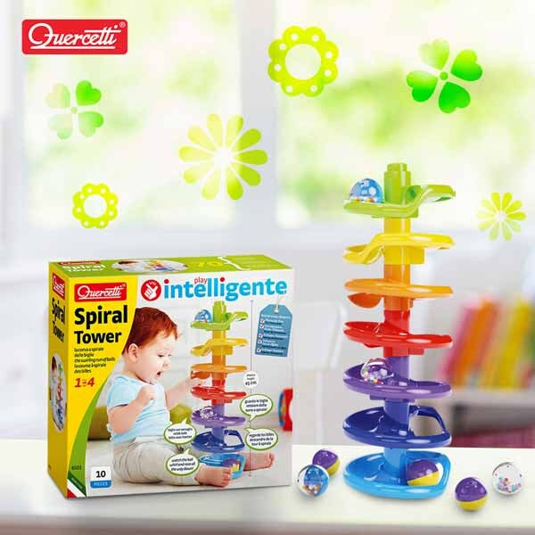 Quercetti Spiral Tower toy with colourful balls, imported from the UK