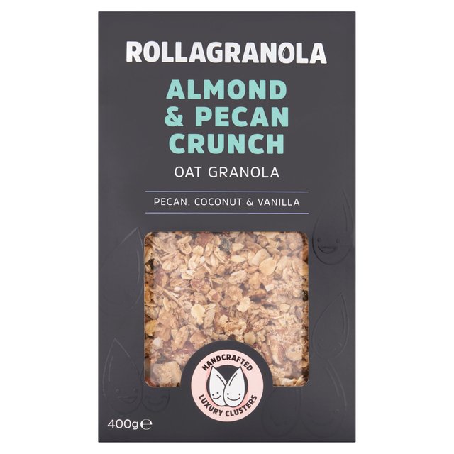 Rollagranola Almond Pecan Crunch Oat Granola Vegan 2% Sugar Gluten Free   400g